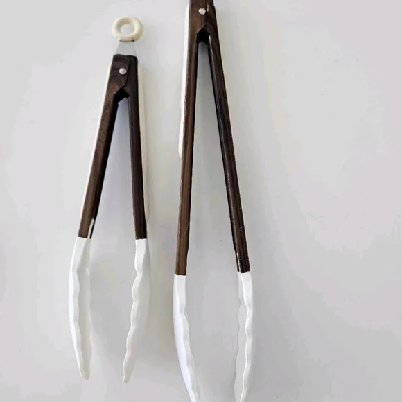 White and Brown Kitchen Tongs Set - Picture 2 of 3